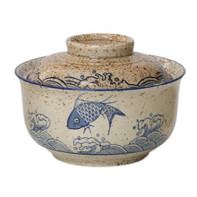 Load image into Gallery viewer, Koi Fish Japanese Ramen Bowl with Lid | Blue Ceramic Noodle Bowls - 1 Set