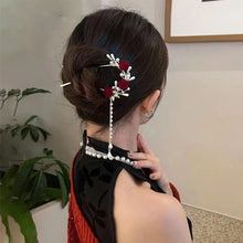 Load image into Gallery viewer, Dark Rose Hair Pin | Chinese Red Wood Hair Sticks - 1 Pc