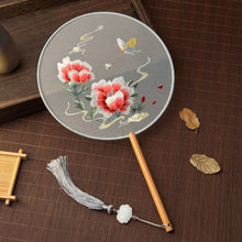 Load image into Gallery viewer, Red Flower Silk Chinese Embroidered Fan| Lunar New Year Gifts - 1 Pc