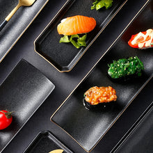 Load image into Gallery viewer, Black Rectangle Sushi Plates | Ceramic Japanese Serving Dish - 1 Pc