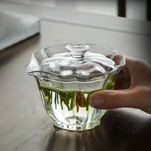 Load image into Gallery viewer, Petal Ridge Glass Gaiwan Tea Cup with Spout | Chinese KungFu Set