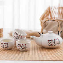 Load image into Gallery viewer, Lucky Cat Teapot with 4 Tea Cups | Ceramic  Japanese Chinese Maneki Neko Set
