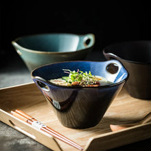 Load image into Gallery viewer, Blue Ceramic Ramen Bowls with Chopsticks Insert | Ceramic Japanese Bowl - 1 Pc