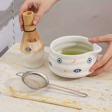 Load image into Gallery viewer, Evil Eye Matcha Bowl Set | Tea Whisk Holder Sift Bamboo - 5 Pc
