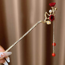 Load image into Gallery viewer, Dark Rose Hair Pin | Chinese Red Wood Hair Sticks - 1 Pc