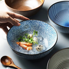 Load image into Gallery viewer, Large Japanese Ramen Bowls | Ceramic Noodle Stripe Dish - 1 Pc