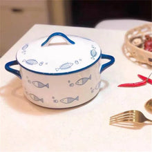 Load image into Gallery viewer, Cute Blue Fish Ceramic Ramen Bowls with Handles and Lid - 1 Pc