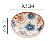 Load image into Gallery viewer, Brown & Blue Floral Soy Sauce Dish | Ceramic Small Seasoning Dipping Bowl - 4 Pc Set