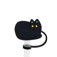 Load image into Gallery viewer, Cute Black Cat Straw Toppers | Silicone Cup Covers - 1 Pc