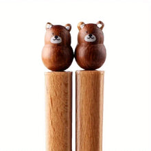 Load image into Gallery viewer, Wooden Brown Animal Cute Chopsticks | 3D Hand Carved Beech Wood - 1 Pair