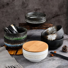 Load image into Gallery viewer, Black Japanese Bowls with Lid | Instant Ramen Donburi Ceramic Bowl - 1 Pc