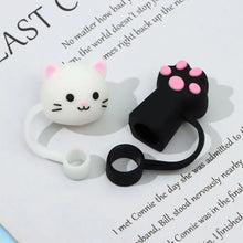 Load image into Gallery viewer, Cute Cat & Paw Silicone Straw Toppers | Reusable Cup Covers - 1 Pc