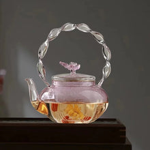 Load image into Gallery viewer, Cute Pink Butterfly Glass Teapot | Kawaii Kettle with Infuser - 1 Pc