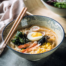 Load image into Gallery viewer, Retro Textured Floral Ramen Bowls | Ceramic Japanese Tableware - 1 Pc