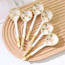 Load image into Gallery viewer, Beige Rose Vintage Ceramic Soup Spoon | Asian Cutlery - 1 Pc