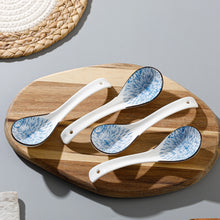 Load image into Gallery viewer, Shibori Inspired Ceramic Asian Soup Spoons | White Cutlery - 4 Pc Set