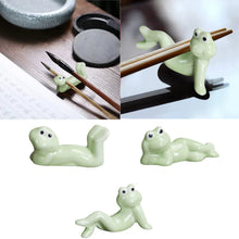 Load image into Gallery viewer, Laying Frog Ceramic Chopstick Holders | Funny Cutlery Stand Rest - 3 Pc Set