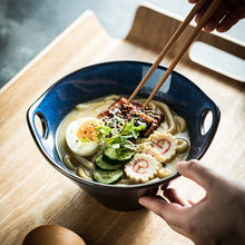 Load image into Gallery viewer, Blue Ceramic Ramen Bowls with Chopsticks Insert | Ceramic Japanese Bowl - 1 Pc