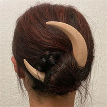 Load image into Gallery viewer, Wood Moon Hair Sticks | Hand Carved Wooden Crescent Pin - 1 Pc
