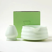 Load image into Gallery viewer, Green Traditional Japanese Matcha Tea Bowl and Whisk Holder - 2 Pc Set