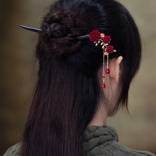 Load image into Gallery viewer, Dark Rose Hair Pin | Chinese Red Wood Hair Sticks - 1 Pc