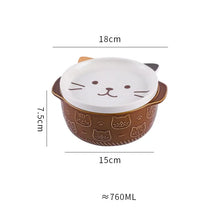 Load image into Gallery viewer, Cute Cat Ramen Bowls | Japanese Ceramic with Handle and Lid - 1 Set