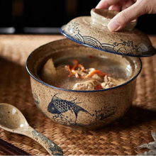 Load image into Gallery viewer, Koi Fish Japanese Ramen Bowl with Lid | Blue Ceramic Noodle Bowls - 1 Set