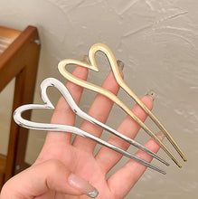 Load image into Gallery viewer, Gold & Silver Korean Heart Hair Sticks | Metal Hairstyle Pin - 1 Pc