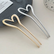 Load image into Gallery viewer, Gold & Silver Korean Heart Hair Sticks | Metal Hairstyle Pin - 1 Pc