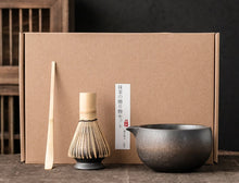 Load image into Gallery viewer, 4-Piece Matcha Bowl Whisk Scoop and Whisk Holder Set | Bamboo Wisk and Spoon with Chawan - 1 Set