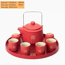 Load image into Gallery viewer, Matte Chinese Tea Ceremony Tea Set | Large Red Ceramic Teapot and Cup Wedding Sets