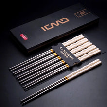 Load image into Gallery viewer, Black & White Wavy Chopsticks | Japanese Metal Stainless Steel Luxury Set - 5 Pairs