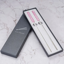 Load image into Gallery viewer, Rhinestone Metal Chopsticks with Box | Gold Silver Luxury Stainless Steel Gift - 1 Pair Set