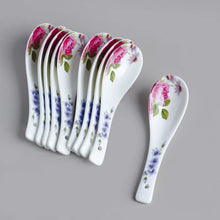 Load image into Gallery viewer, Rose Blossom Bone China | Ceramic Asian Soup Spoons - 10 Pc Set
