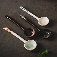 Load image into Gallery viewer, Flat Ceramic Asian Soup Spoon | Retro Long Handle Cutlery - 1 Pc