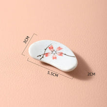 Load image into Gallery viewer, Crescent Chopstick Rest | Pink & Blue Sakura Ceramic Flatware Holder - 1 Pc