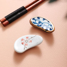 Load image into Gallery viewer, Crescent Chopstick Rest | Pink & Blue Sakura Ceramic Flatware Holder - 1 Pc
