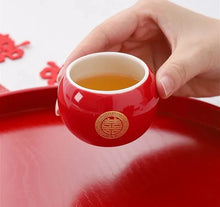 Load image into Gallery viewer, Traditional Chinese Tea Ceremony Set | Gold and Red Tea Pot + 4 Tea Cups + Tray