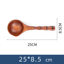 Load image into Gallery viewer, Large Wooden Bamboo Handle Soup Scoops | Brown Asian Spoons - 1 Pc