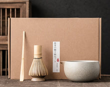 Load image into Gallery viewer, 4-Piece Matcha Bowl Whisk Scoop and Whisk Holder Set | Bamboo Wisk and Spoon with Chawan - 1 Set
