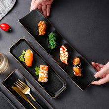 Load image into Gallery viewer, Black Rectangle Sushi Plates | Ceramic Japanese Serving Dish - 1 Pc