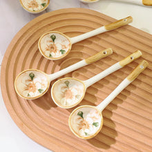 Load image into Gallery viewer, Beige Rose Vintage Ceramic Soup Spoon | Asian Cutlery - 1 Pc