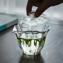 Load image into Gallery viewer, Petal Ridge Glass Gaiwan Tea Cup with Spout | Chinese KungFu Set