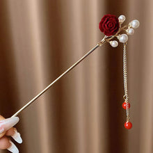 Load image into Gallery viewer, Dark Rose Hair Pin | Chinese Red Wood Hair Sticks - 1 Pc