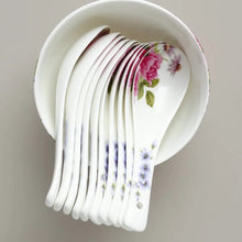 Load image into Gallery viewer, Rose Blossom Bone China | Ceramic Asian Soup Spoons - 10 Pc Set