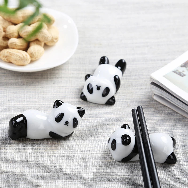 Lot De 6 Supports à Baguettes Panda En Céramique Avec Boîte Cadeau - Noir