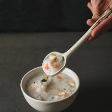 Load image into Gallery viewer, Flat Ceramic Asian Soup Spoon | Retro Long Handle Cutlery - 1 Pc