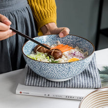 Load image into Gallery viewer, Large Japanese Ramen Bowls | Ceramic Noodle Stripe Dish - 1 Pc