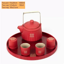 Load image into Gallery viewer, Matte Chinese Tea Ceremony Tea Set | Large Red Ceramic Teapot and Cup Wedding Sets