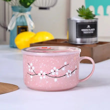 Load image into Gallery viewer, Cute Sakura Ceramic Ramen Bowls with Lid | Small Floral Tableware - 1 Set
